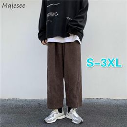 Men Casual Pants Plus Size 3XL Solid Corduroy Straight Trousers Male Loose Ins Chic Elastic Waist Trendy Korean Style Streetwear M276x