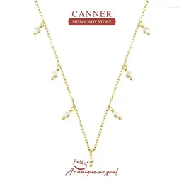Pendants CANNER Natural Freshwater Pearl Necklace For Women 925 Sterling Silver Jewelry Charming Pendant Chain 18K Choker Bijoux Collar