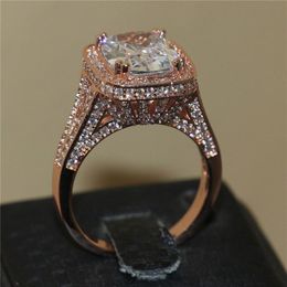 Luxury 925 Sterling Silver and rose gold Filled Pave setting 192PCS AAA CZ setting 8ct square gemstone Rings Iron Tower Wedding Ri2954