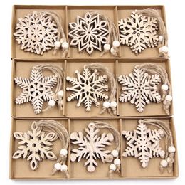 Christmas Decorations 12PCSBox Vintage Snowflake Christmas Wooden Pendants Ornaments Christmas Tree Ornaments Christmas Decorations Hanging Gifts 231031