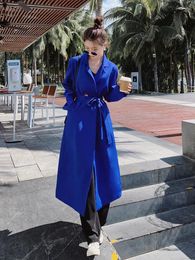 Women's Suits British Style Elegant Fashion Women Long Blue Blazers Trench Coat 2023 Spring Autumn Ladies Slim Casual Suit Jacket Outerwear
