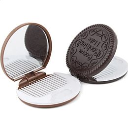 Compact TSHOU593 Cookie Shaped Chocolate Mini Makeup Mirror Compact Pocket Mirror Portable Folding Cosmetic Mirror 231030