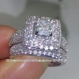 Fashion Jewelry 134pcs stones Size 6-10 luxury 14kt white gold Filled Full white topaz CZ Diamond Wedding Women Ring Set for lover2341