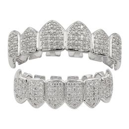 Teeth Grillz Luxury Men Women Grade Quality Cubic Zirconia Vampire Teeth Braces Street Fashion Platinum 18K Gold Hip Hop Dental Gr291m