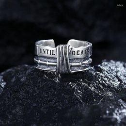 Cluster Rings YIZIZAI Hip-hop Punk Vintage Geometric Letters Ring For Men Domineering Personality Tibetan Silver Finger Jewellery Gifts