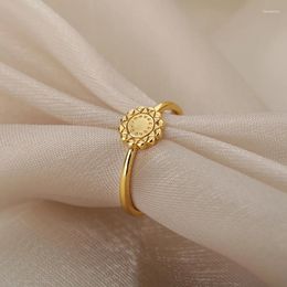 Cluster Rings Fashion Gold Colour Couple Sunflower Vintage Ring Simple Design Finger For Women Girls Wedding Party Elegant Jewellery Gift