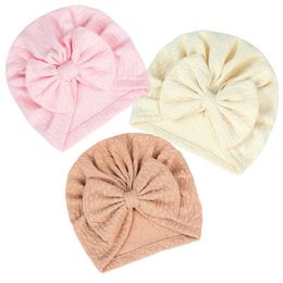 Dot Printed Winter Warm Indian Bow Bonnet for Newborn Turban Hats Infant Baby Girls Large Bowknot Headwrap Little Beanie Child