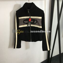 Designer Letters Embroidered Jacket Women Stand Collar Jackets Fashion Contrast Colour Outerwear for Woman