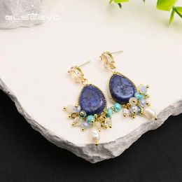Stud Earrings GLSEEVO Sapphire Pearl Natural Jewellery For Women Bohemian Luxury Party Anniversary Gift