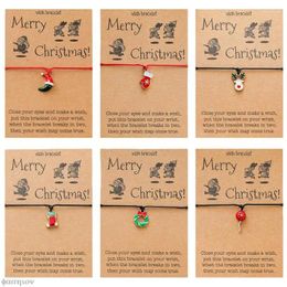 Link Bracelets 6pcs Santa Claus Wax Rope Weaving Adjustable Card Kid Year Gifts Jewelry Christmas Series Handmade Bracelet Women