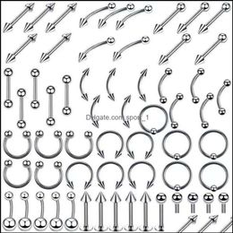 Jewelrystainless Steel Set Tongue Rings Body Piercing Eyebrow Belly Nose Nail Jewellery Aessories 120 Mixes Whole Drop Delivery 2849