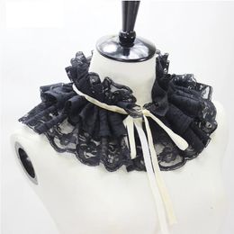 Bow Ties Goth Victorian Women's Lace Fake Collar Handmade Detachable Layers Ruffles Vintage Accessories 231031