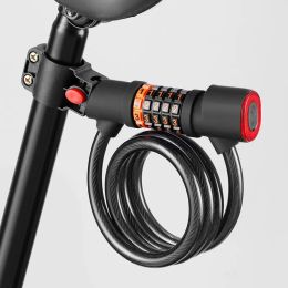 Bicycle Lock with Tail Light 5-Digit Security Password Bike Lock Steel Cable Chain Anti-theft Bicycle Bike Accessories