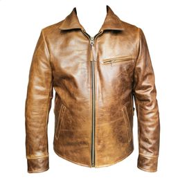 Men's Leather Faux Leather Oil Waxed Cowhide Genuine Leather Jacket Men Colour Changes Slim Fit Real Skin Coat Autumn Chaqueta Cuero Hombre Mens Jackets 231030