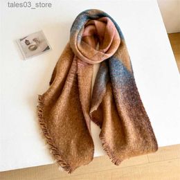 Scarves New Fashion 2023 Stripe Tassel Blanket Thick Pashmina Winter Warm Shawl Wrap Cashmere Scarf for Women Neckerchief Poncho Stoles Q231031