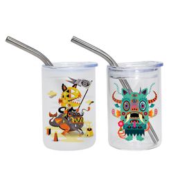 3oz mini Sublimation Straight Glass Cans Shot Glasses Tumblers Water Bottle With Lid And Straw Drinking Glasses