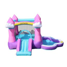 Inflatable Playhouse Indoor Girls Bouncer House Indoor Kids Jumping Jumper Castle Slide Bouncy Outdoor Park Toys Children Play Fun Cloud Pink with Ball Pit Moonwalk