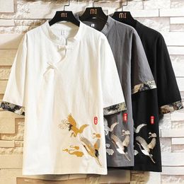 Men's T Shirts Plus Size T-shirt Short Sleeve Frog Button Spring And Summer Streetwear Cotton Linen Chinese Shirt Clothing