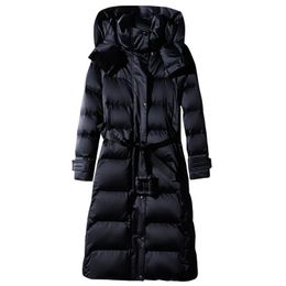 Women's Down Parkas Women's Long Lace-up Hooded Down Jacket Zipper Puffer Black red dark blue plus size 4XL10XL Coat 231031