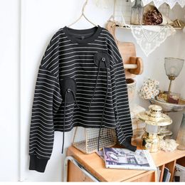 Women's Hoodies Spring Autumn Women Mori Kei Girl Loose Striped Comfortable Warm Fleeced Cotton Sweatshirts