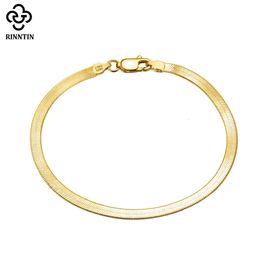 Chain Rinntin 18K Gold 925 Sterling Silver Italian 3mm Flexible Flat Herringbone Chain Bracelet for Women Party Bangle Jewelry SB107 231031