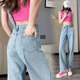 Women's Jeans 2023 Spring/Summer Sweet Loose Washed One Shoulder Denim Strap Pants High Waist