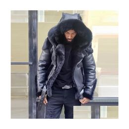 Mens Fur Faux Wepbel Leather Jackets Motorcycle Plus Size Coat Hooded Zipper Pockets Male Vintage Pu Coats Outerwear Drop Delivery Dhze5