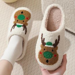 Slippers Winter Christmas For Women Gingerbread Elk Fluffy Soft Warm House Funny Shoes Cushion Slides Bedroom Ladies Plush