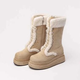 Boots New Fur Thick Sole Snow with Mid Sleeve Winter Integrated Thickening Warm Tall Cotton Shoes