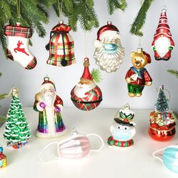 Christmas Decorations Christmas decoration painted glass pendant husband snowman bear Christmas stocking pendant Christmas tree decoration pendant 231030