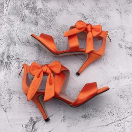 Sandals CHS1534 Customizable Various Heel Height Orange Satin Silk Women Wedding Shoes Bridal