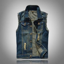 Mens Denim Vest Sleeveless Coat Waistcoat Casual Jackets Motorcycle Biker Vest Plus Size XL-4XL 5XL 6XL 2018 High Quality349d