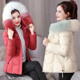 Women's Trench Coats 2023 Winter Parkas Women Jackets Big Fur Collar Hooded Jacket Warm Casual Female Cotton Padded Parka Basic Outerwear