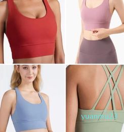 womens Yoga Outfits tanks yoga bra gym align training top tops cross back plastic sports underwear women gather vest runni