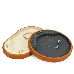 Jewellery Pouches Wooden Tray Circular Viewing Necklace Ring Bracelet Storage Display Panel