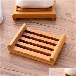 Soap Dishes Wooden Manual Square Soaps Dishes Eco-Friendly Drainable Soap Dish Tray Round Shape Solid Wood Storage Holder Bathroom Acc Dhmsk