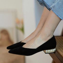 Dress Shoes Casual Low Heel Pearl Sandalias Slip On Elegant Office Ladies Pointed Toe Comfortable Shallow Summer 2023 Women's Pumps