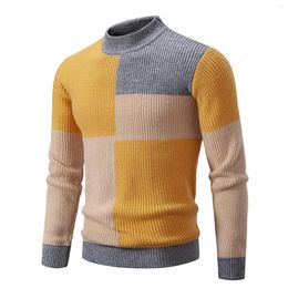 Men's Sweaters Men Sweater 2023 Autumn Contrast Colour Splicing Fashion Winter Round Neck Long Sleeve Loose Casual All-match Pullovers Tops