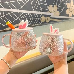 Wine Glasses High Beauty Windshield Glass Water Cup Girls' Heat-resistant Mark With Lid Spoon Lovely Couple Coffee Milk