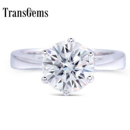 Transgems 2 ct ct 8mm Engagement Wedding Moissanite Ring Lab Grown Diamond Ring For Women in in 925 Sterling Silver For Women Y200227E