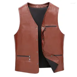 Men's Vests 2023 Motorcycle Vest V Neck Sleeveless Faux Pu Leather Jacket Windproof Extra Warm Waistcoat Autumn Winter Coat C93