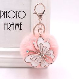 New Women's Plush Pompom Keychain Butterfly Hair Ball Keychain Bag Key Ring Pendant Accessories Charm Couple Gift Decoration