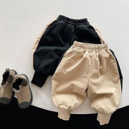 Trousers Children Fleece Warm Trouser Winter Baby Plus Velvet Thick Casual Pants Boy Girls Loose Contrast Harem Kids Clothes