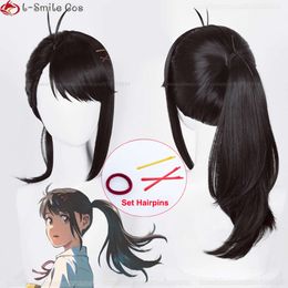 Catsuit Costumes Anime Iwado No Tojimari Suzume Cosplay 55cm Black Hairpins Heat Resistant Synthetic Wigs + Wig Cap