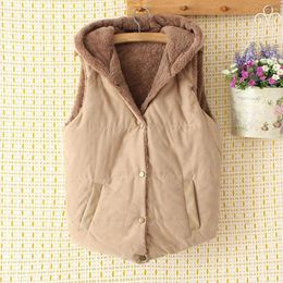 Women's Vests VOLALO Winter Cashmere Vest Women Hooded Thick Sleeveless Jacket Casual Loose Padde Solid Warm Waistcoat With Pocket