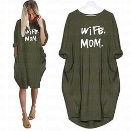 Wife Mom Summer Dresses Casual Women Fashion Round Neck T Shirt Long Sleeve Sundress Slim Sexy Dress Plus Size S-5XL273f