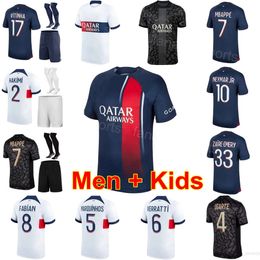 2 HAKIMI Soccer Jerseys Club Man Kids 9 RAMOS 17 VITINHA 37 SKRINIAR ZAIRE-EMERY HERNANDEZ MARQUINHOS UGARTE DEMBELE FABIAN MBAPPE Football Shirt Kits 2023/24 BaLi