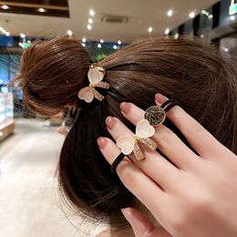 Fashionable Cat's Eye Stone Butterfly Knot Hair Rope Women's Simple Style with Diamond Embedding and Ball Tie Head High Elastic Horsetail Rubber Band