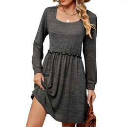 Casual Dresses Women Long Sleeve T Shirt Dress For Autumn Solid Square Neck
