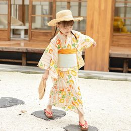 Ethnic Clothing Japan Style Children's Traditional Kimono Cotton Floral Prints Girl's Cute Summer Dress Performing Wear Cosplay